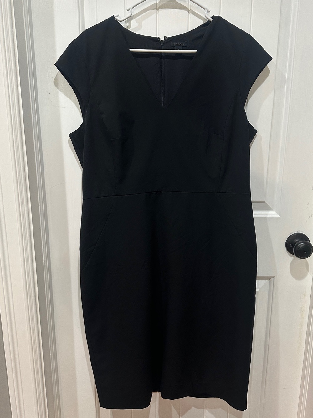 Ann Taylor Black V-Neck Cap Sleeve Midi Dress